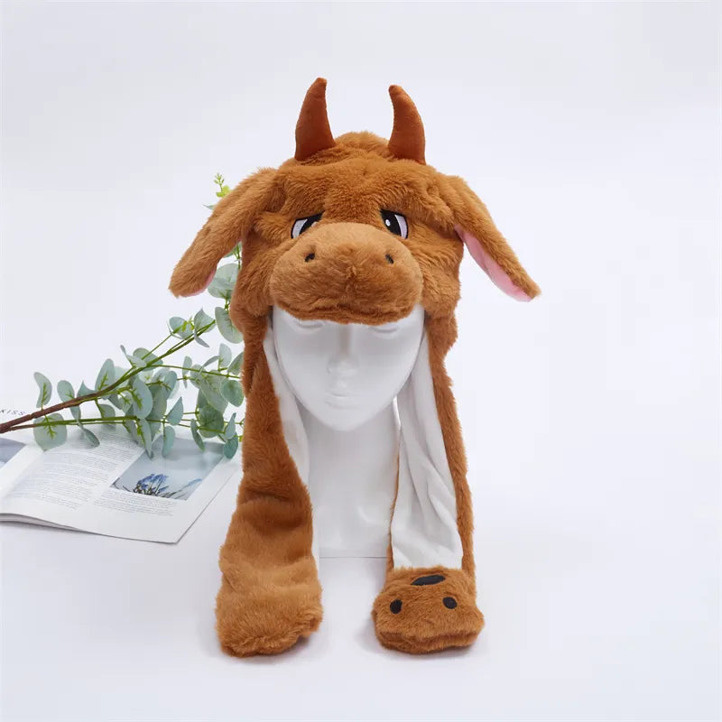 Plush Animal Hat with Squeezable Ears That Move — Soft Costume Cap for Kids & Adults | Cosplay Party Accessory Winter Beanie | Fun Gift