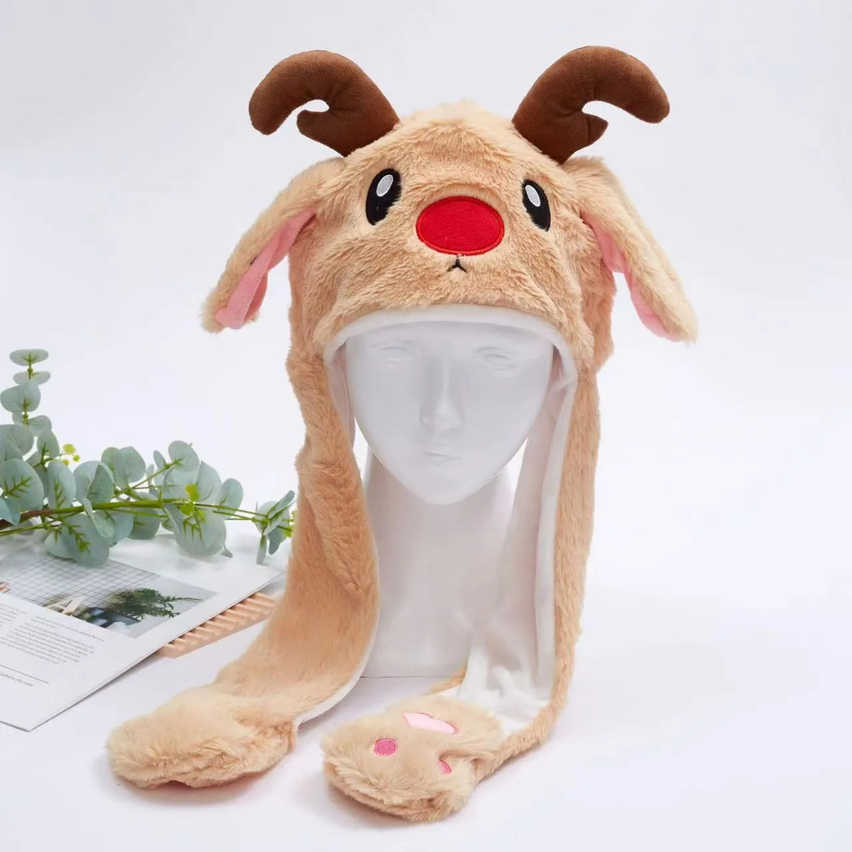 Plush Animal Hat with Squeezable Ears That Move — Soft Costume Cap for Kids & Adults | Cosplay Party Accessory Winter Beanie | Fun Gift