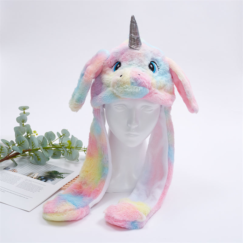 Plush Animal Hat with Squeezable Ears That Move — Soft Costume Cap for Kids & Adults | Cosplay Party Accessory Winter Beanie | Fun Gift