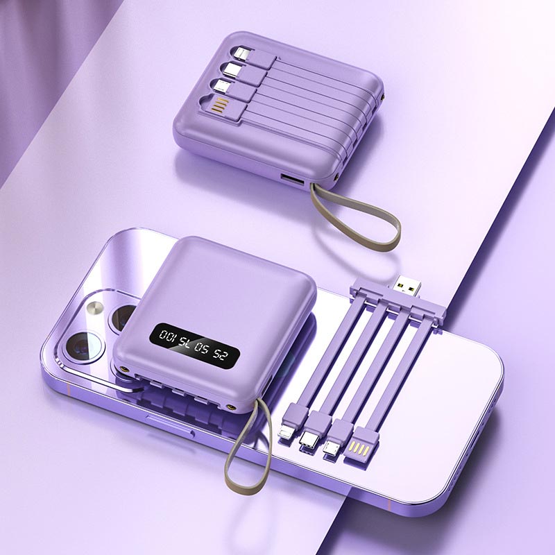 Portable Battery Pack 20000mAh with Built-In Charging Cables for iPhone & Android | Fast Charge Power Bank with LED Display