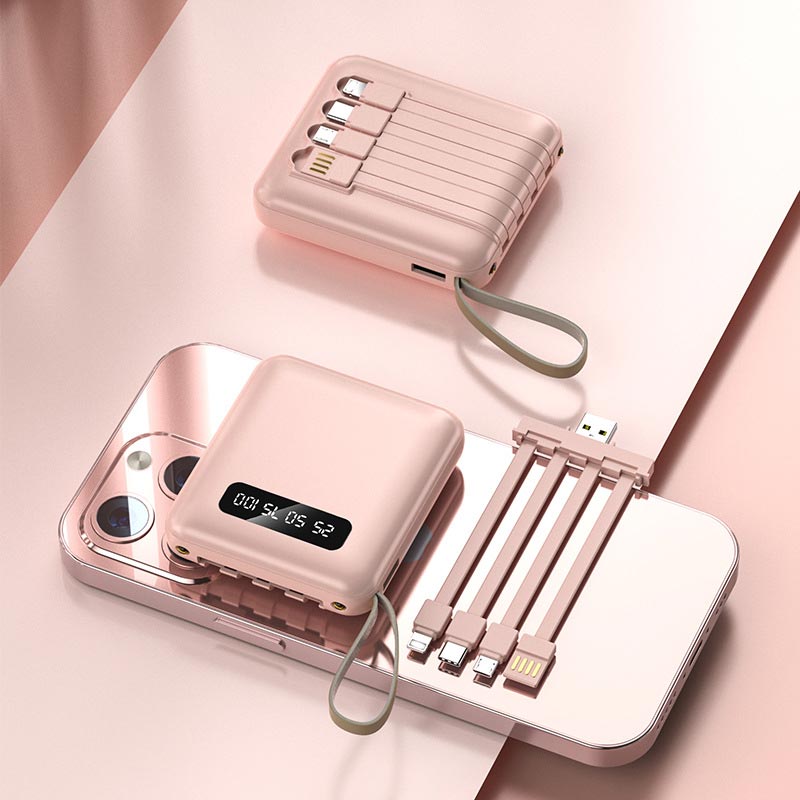 Portable Battery Pack 20000mAh with Built-In Charging Cables for iPhone & Android | Fast Charge Power Bank with LED Display