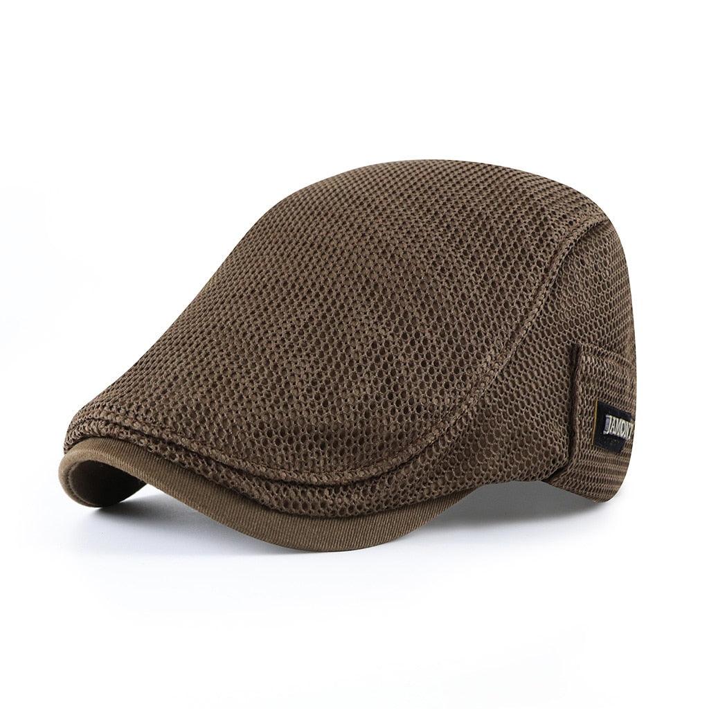 Men's Lightweight Mesh Flat Cap Summer Ivy Hat Adjustable Newsboy Cap for Golf Driving Casual Wear Ventilated