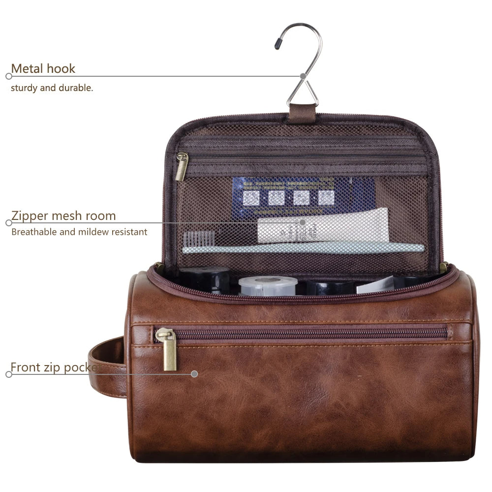 Indispensables de voyage | Trousse de toilette en cuir premium avec grand espace de rangement | Organisateur élégant pour voyageurs