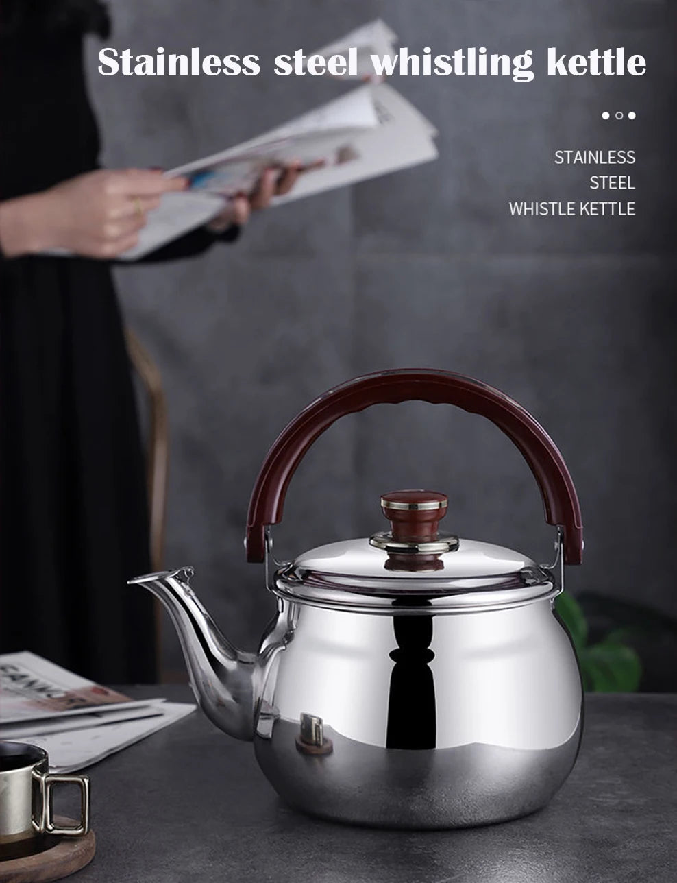Wearclo | Bouilloire sifflante en acier inoxydable avec poignée ergonomique | Conception durable pour une utilisation longue durée