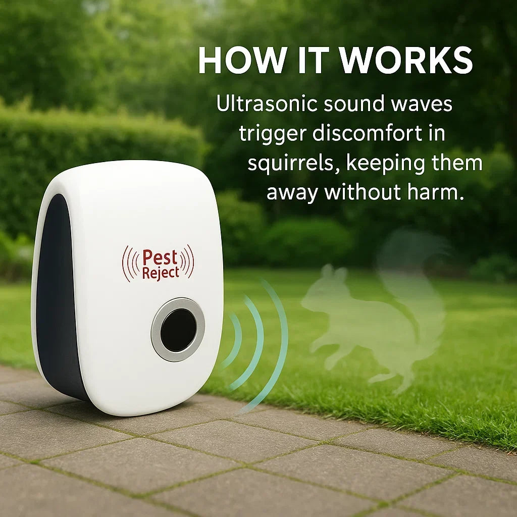Répulsif à ultrasons extérieur pour écureuils pour jardins, cours, patios et garages, contrôle des rongeurs sans produits chimiques, couvre 74 m², sans danger pour les animaux domestiques