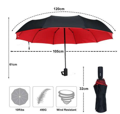 Wearclo | Wind-Resistant Storm Umbrella with Automatic Open Button | Portable Protection Against Rain and Wind