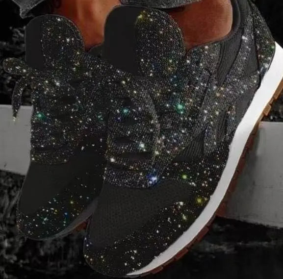 Women's Sparkling Low-Top Athletic Shoes – Shimmer Finish Lace-Up Sneakers for Everyday Wear & Casual Outfits
