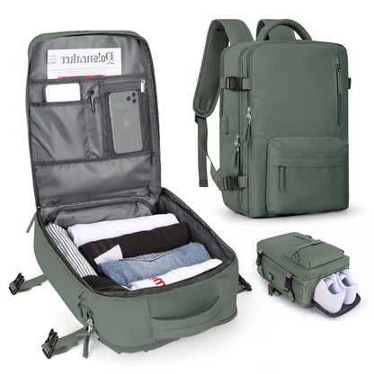 Sac à dos de voyage pour femme, sac à dos pour ordinateur portable avec port USB, sac à dos durable pour le travail avec compartiment à chaussures