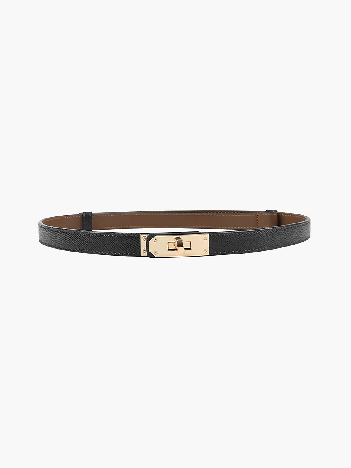 Elegant Slim Leather Belt with Gold Buckle | Adjustable Fit for Versatile Style