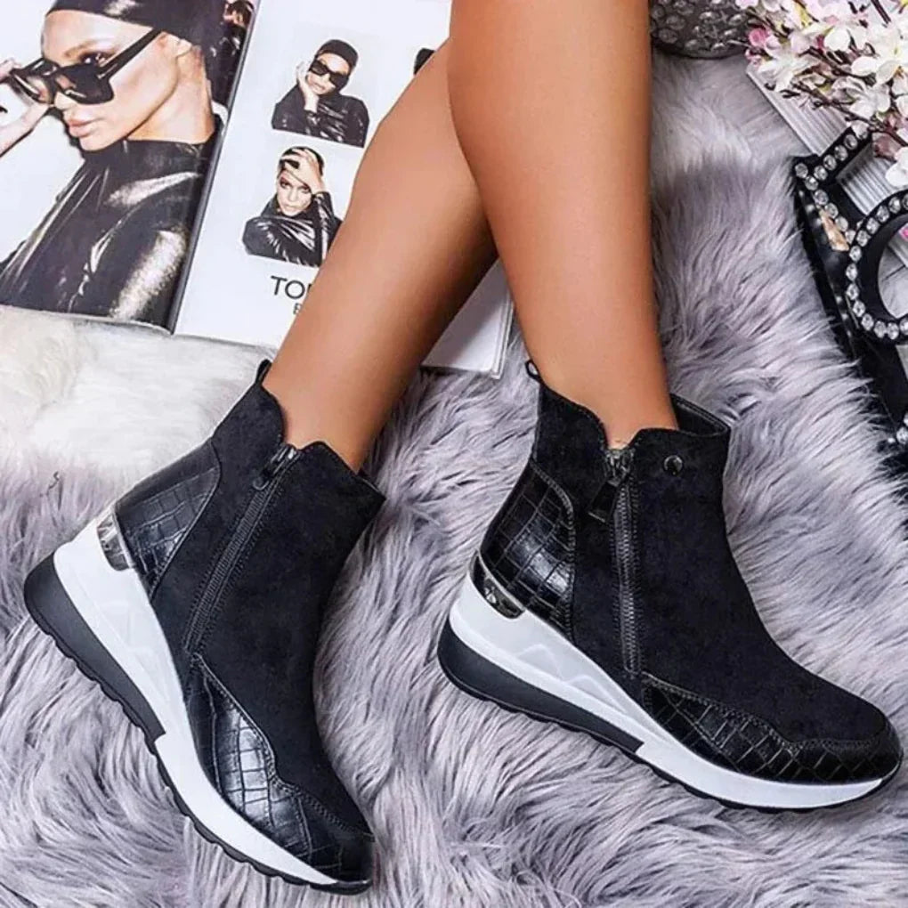 Women's Ankle Boots Waterproof Wedge Heel Side Zipper Non-Slip for Fall Winter Rain Snow Casual