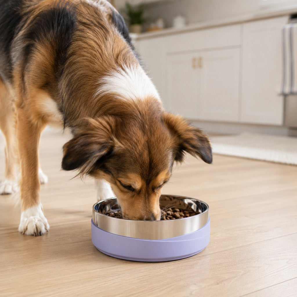Ortekor Weighted Non-Slip Stainless Steel Dog & Cat Bowl for Tile & Hardwood Floors - Helps Reduce Sliding & Mealtime Mess