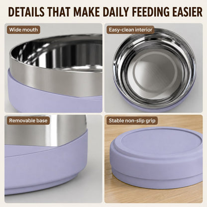 Ortekor Weighted Non-Slip Stainless Steel Dog & Cat Bowl for Tile & Hardwood Floors - Helps Reduce Sliding & Mealtime Mess