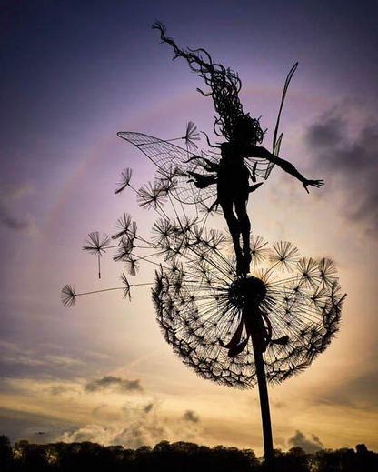 Metal Fairy Garden Stakes with Dandelion Flowers for Outdoor Yard Decoration | Whimsical Lawn Ornaments for Spring Summer Gardens & Flower