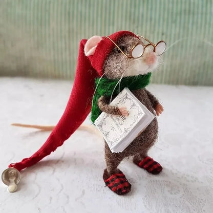 Felted Wool Mouse Figurine – Handmade Artisan Ornament for Christmas Tree, Holiday Mantel Display & Year-Round Shelf Decor