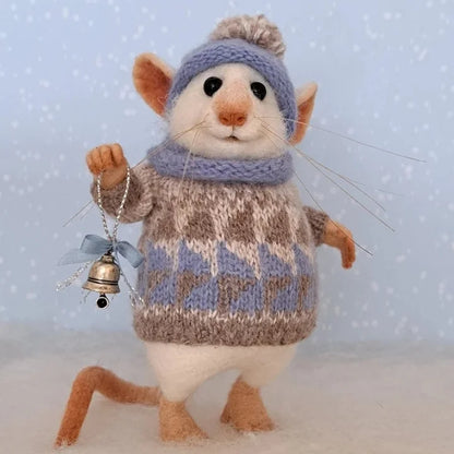 Felted Wool Mouse Figurine – Handmade Artisan Ornament for Christmas Tree, Holiday Mantel Display & Year-Round Shelf Decor