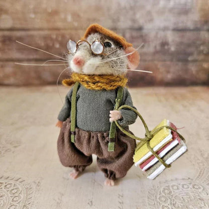 Felted Wool Mouse Figurine – Handmade Artisan Ornament for Christmas Tree, Holiday Mantel Display & Year-Round Shelf Decor