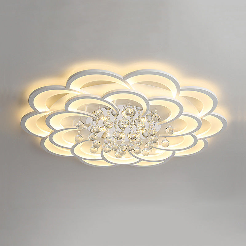 Dimmable LED Flush Mount Light with Crystal Accents 21-Inch Round for Bedroom Living Room Dining Room Contemporary Home Lighting Fixture