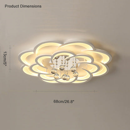 Dimmable LED Flush Mount Light with Crystal Accents 21-Inch Round for Bedroom Living Room Dining Room Contemporary Home Lighting Fixture