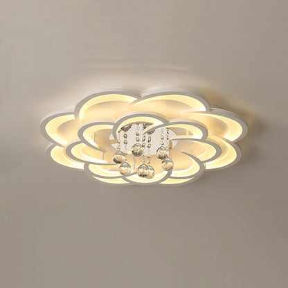 Dimmable LED Flush Mount Light with Crystal Accents 21-Inch Round for Bedroom Living Room Dining Room Contemporary Home Lighting Fixture