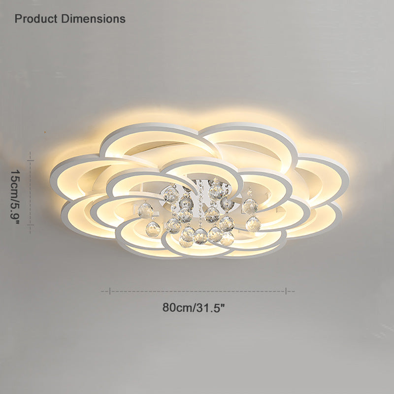 Dimmable LED Flush Mount Light with Crystal Accents 21-Inch Round for Bedroom Living Room Dining Room Contemporary Home Lighting Fixture
