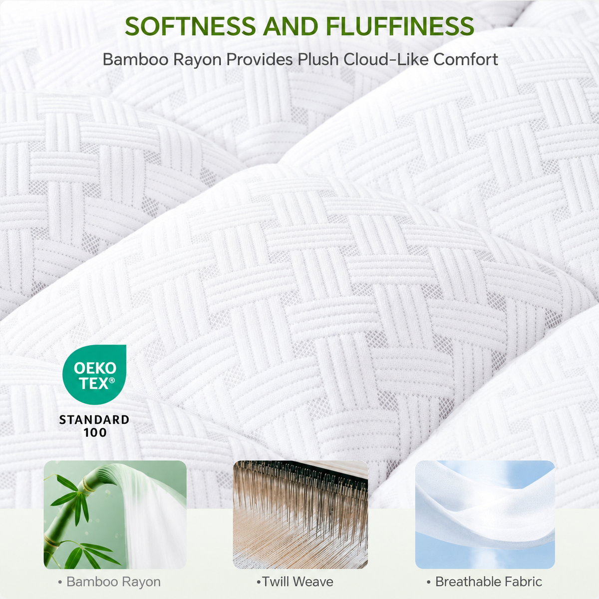 Comfort Cloud | Surmatelas en bambou avec plateau-coussin de 7,6 cm | Conception respirante pour un confort de sommeil ultime