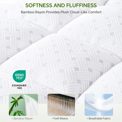Comfort Cloud | Surmatelas en bambou avec plateau-coussin de 7,6 cm | Conception respirante pour un confort de sommeil ultime