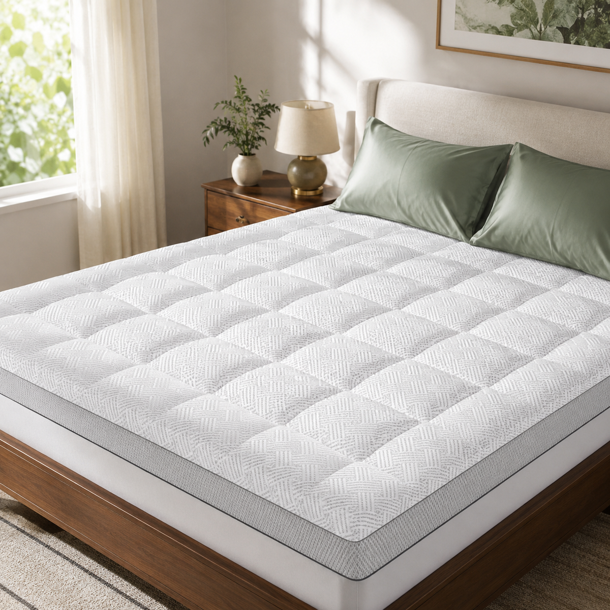 Comfort Cloud | Surmatelas en bambou avec plateau-coussin de 7,6 cm | Conception respirante pour un confort de sommeil ultime