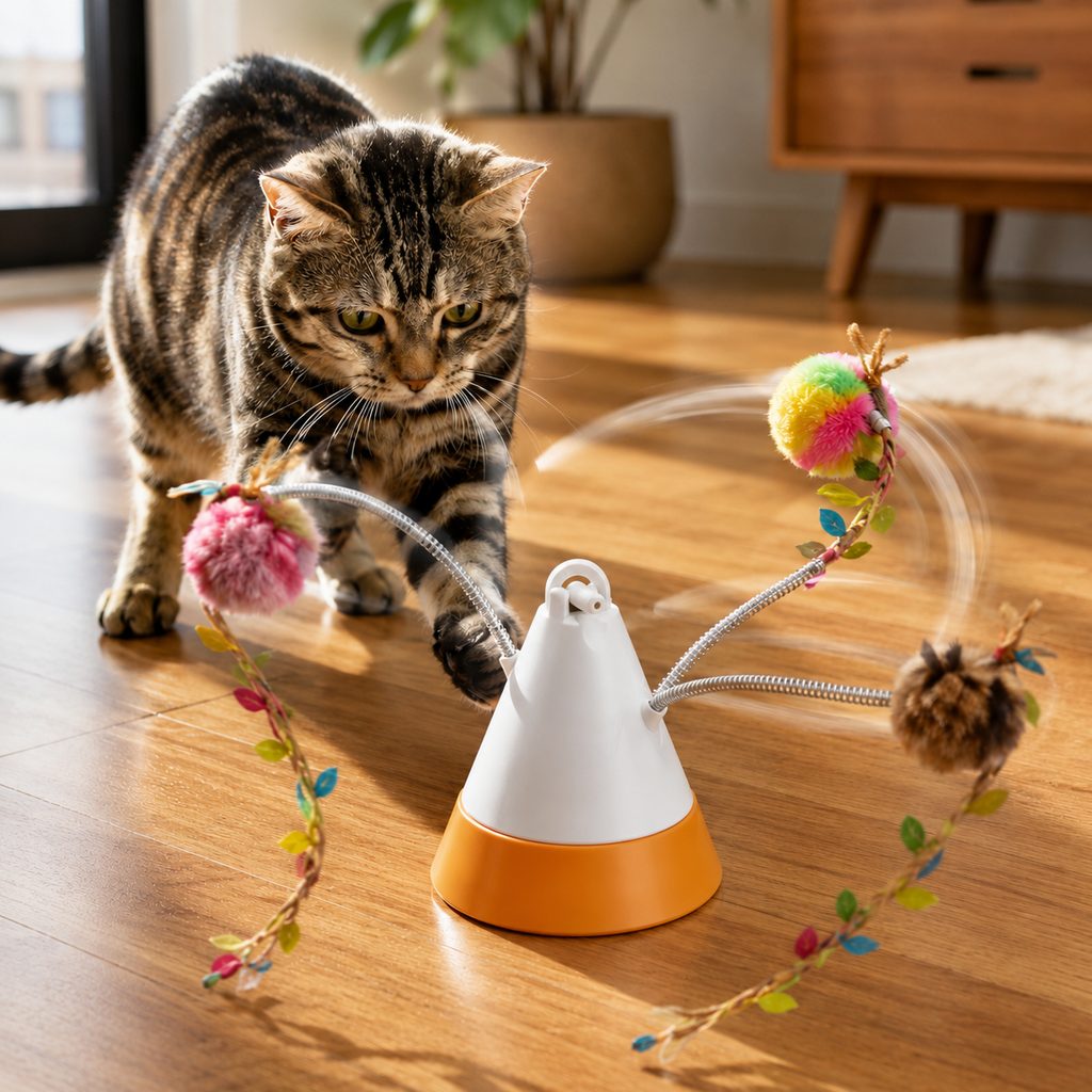 Ortekor MiaSpin 360 Magnetic Rotating Cat Teaser Toy for Indoor Cats - USB-C Hands-Free Play to Beat Boredom