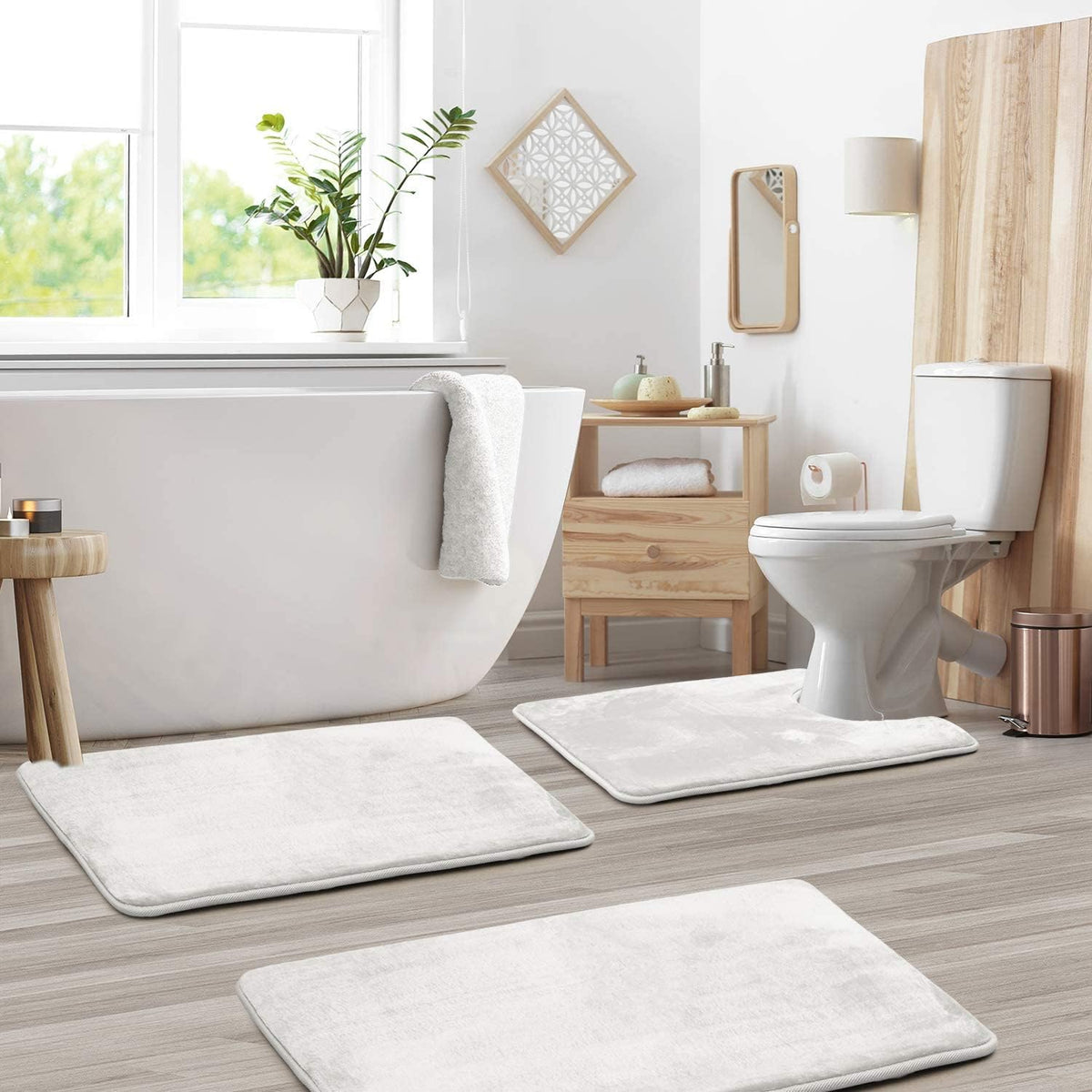 Plush Cushioned Bathroom Rug Set Gray Non-Slip 3-Piece Floor Protection for Shower Toilet Sink Areas Quick-Dry Water-Absorbing Home Decor