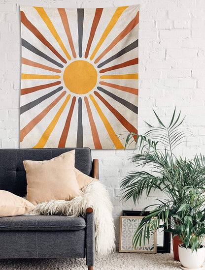 Boho Sun Tapestry Wall Hanging – Neutral Earth Tone Fabric Art Décor for Living Room, Bedroom & Dorm