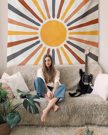 Boho Sun Tapestry Wall Hanging – Neutral Earth Tone Fabric Art Décor for Living Room, Bedroom & Dorm