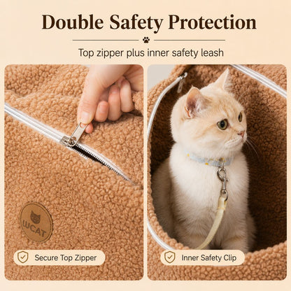 Ortekor Winter Sherpa Pet Carrier Bag for Walks & Vet Visits - Stable Bottom, Secure Handheld Shoulder Tote for Cats & Small Pets