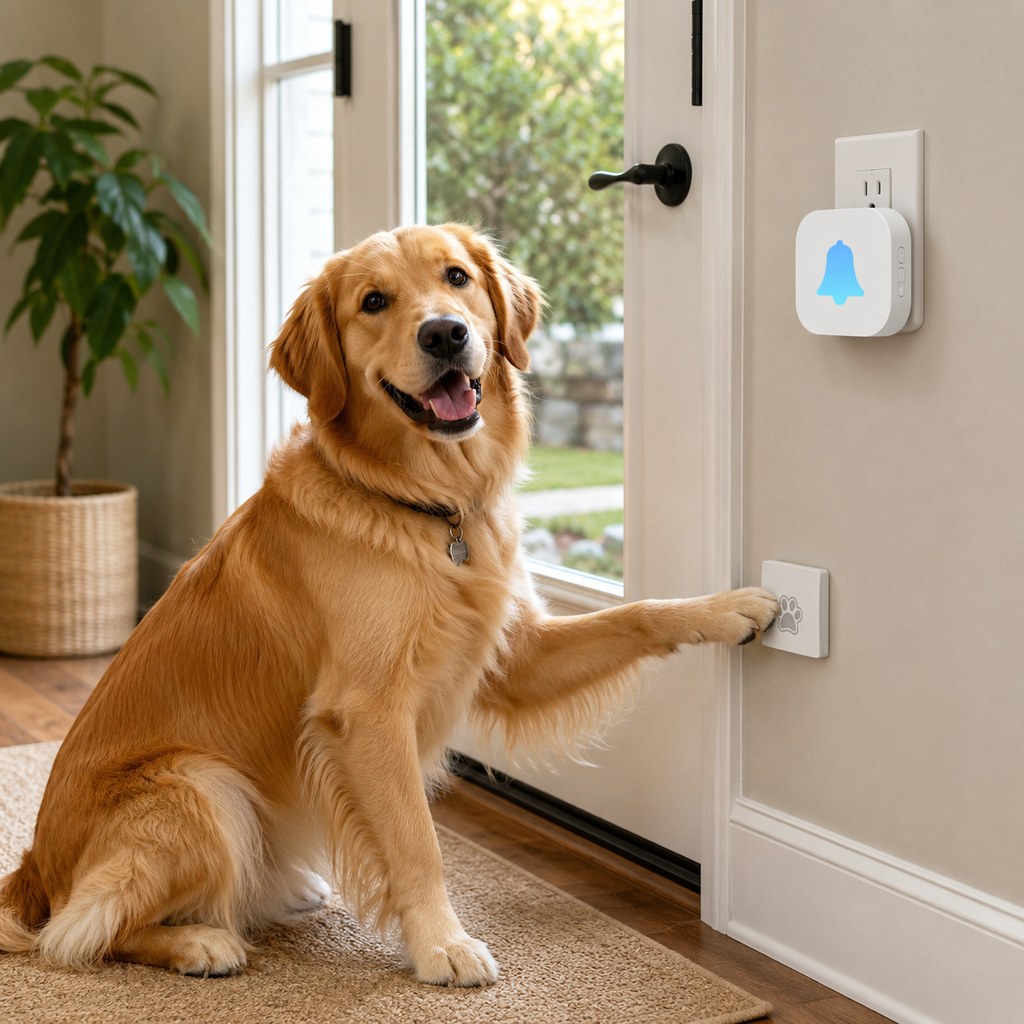Ortekor Wireless Dog Doorbell for Potty Training - Self-Powered Paw Button & Plug-In Chime to Help Dogs Ask to Go Outside