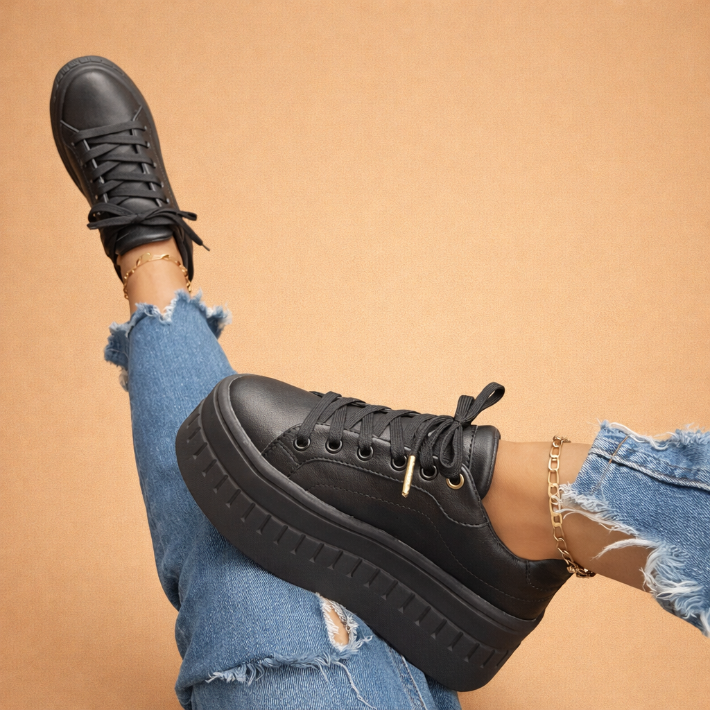 Thick Sole Lace-Up Athletic Shoes for Women – Height Boosting Fashion Sneakers for Everyday Wear