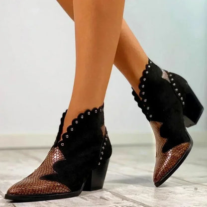 Western-Inspired Ankle Boots with Lace-Up Front & Pointed Toe for Women – Cushioned Insole, Non-Slip Sole, Casual & Dressy Wear