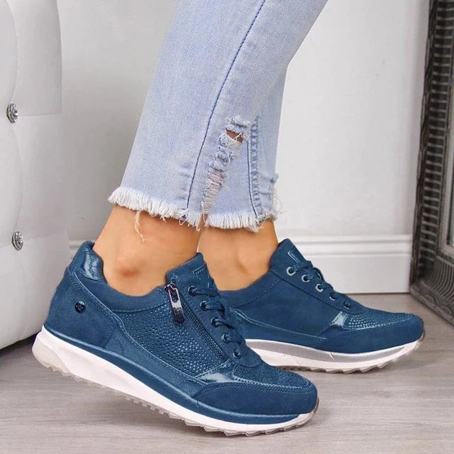 Women's Cushioned Walking Sneakers with Side Zip – Lightweight Athletic Shoes for Everyday Casual Wear & Jogging
