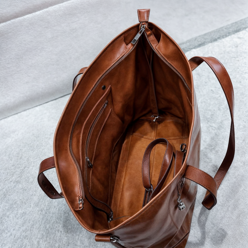 Sac fourre-tout vintage en cuir | Grand sac à main zippé avec bandoulière réglable | Accessoire élégant du quotidien pour tous vos essentiels
