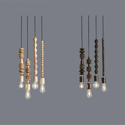 Hanging Ceiling Fixture with Natural Wood Bead Detail 48 inch Drop Modern Japandi Suspension Lamp for Dining Room Living Area Overhead Light