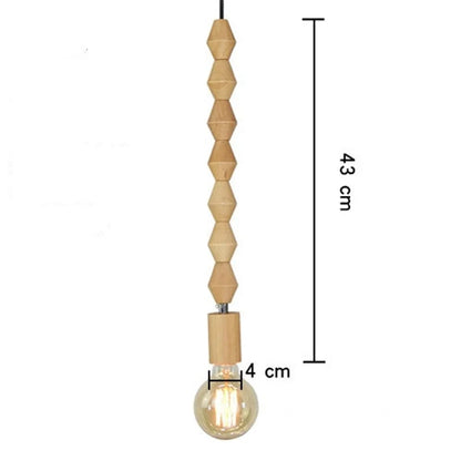 Hanging Ceiling Fixture with Natural Wood Bead Detail 48 inch Drop Modern Japandi Suspension Lamp for Dining Room Living Area Overhead Light