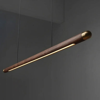Wooden Linear Suspension Fixture 43 Inch Overhead Lighting for Kitchen Counter & Dining Area Warm Glow Adjustable Height