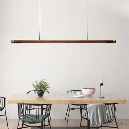 Wooden Linear Suspension Fixture 43 Inch Overhead Lighting for Kitchen Counter & Dining Area Warm Glow Adjustable Height