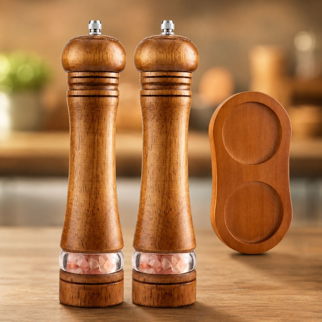 Ensemble de moulins à sel et à poivre manuels, mouture réglable, fenêtre transparente, finition en bois naturel, moulin à épices à manivelle pour cuisine et table à manger