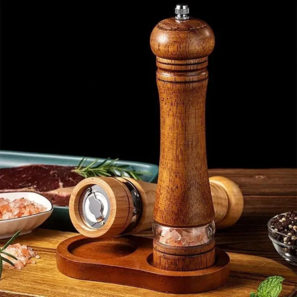 Ensemble de moulins à sel et à poivre manuels, mouture réglable, fenêtre transparente, finition en bois naturel, moulin à épices à manivelle pour cuisine et table à manger