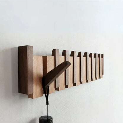 Wall-Mounted Entryway Hook Rack with Musical Keyboard Design in Real Wood Finish – 4, 6, or 8 Hooks for Coats, Hats, Scarves, Bags – Compact