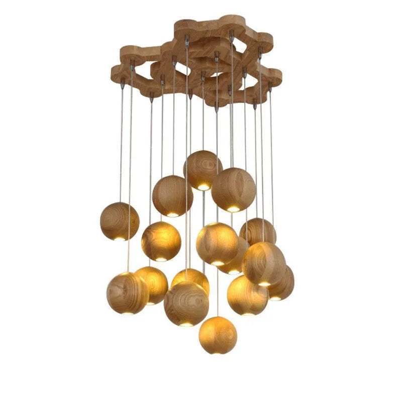 Wooden Globe Drop Ceiling Fixture 4-Inch Walnut Finish for Kitchen Island Dining Room Entryway Adjustable Cord Multi-Cluster Compatible Warm