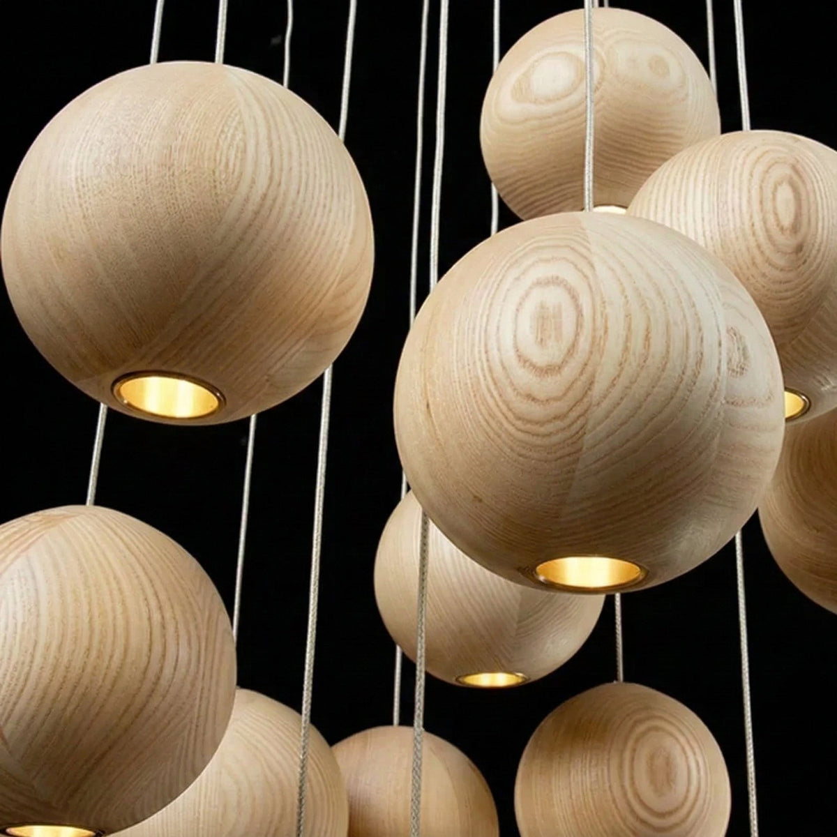 Wooden Globe Drop Ceiling Fixture 4-Inch Walnut Finish for Kitchen Island Dining Room Entryway Adjustable Cord Multi-Cluster Compatible Warm