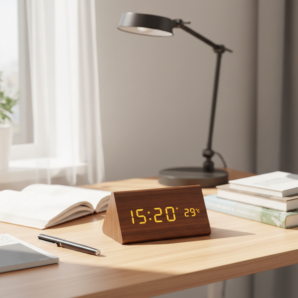 WoodSense | LED Wooden Clock with Voice Control & Adjustable Brightness | Elegant Time Display for Any Room