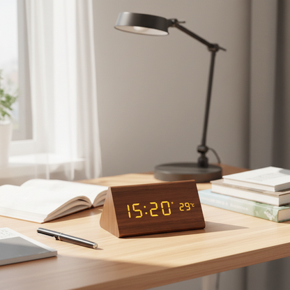 WoodSense | LED Wooden Clock with Voice Control & Adjustable Brightness | Elegant Time Display for Any Room