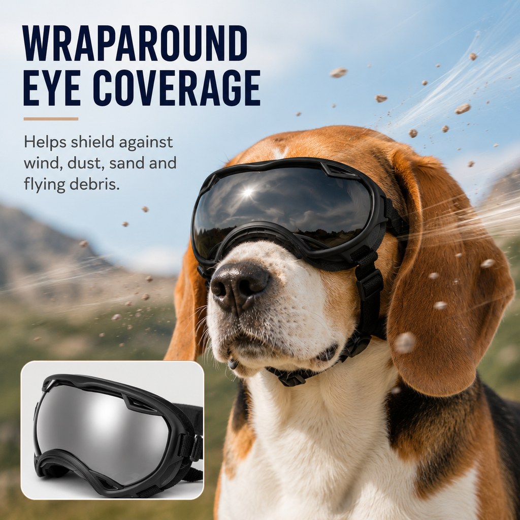 Ortekor Outdoor Dog Goggles for Hiking, Beach & Windy Rides - Smoke Lens Coverage for Dust, Sand & Debris