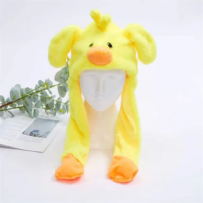 Plush Hat with Pop-Up Ears for Kids & Adults – Interactive Cosplay Beanie with Squeeze Paws | Fun Winter Accessory for Parties, Christmas